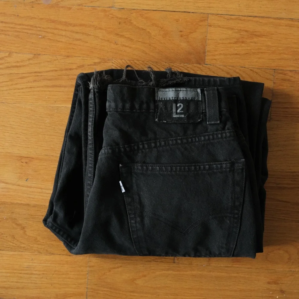 Levis Baggy Fit Jeans Mens Black Raw Hem Vintage Y2K 33x30 Streetwear Skater - Picture 9 of 12